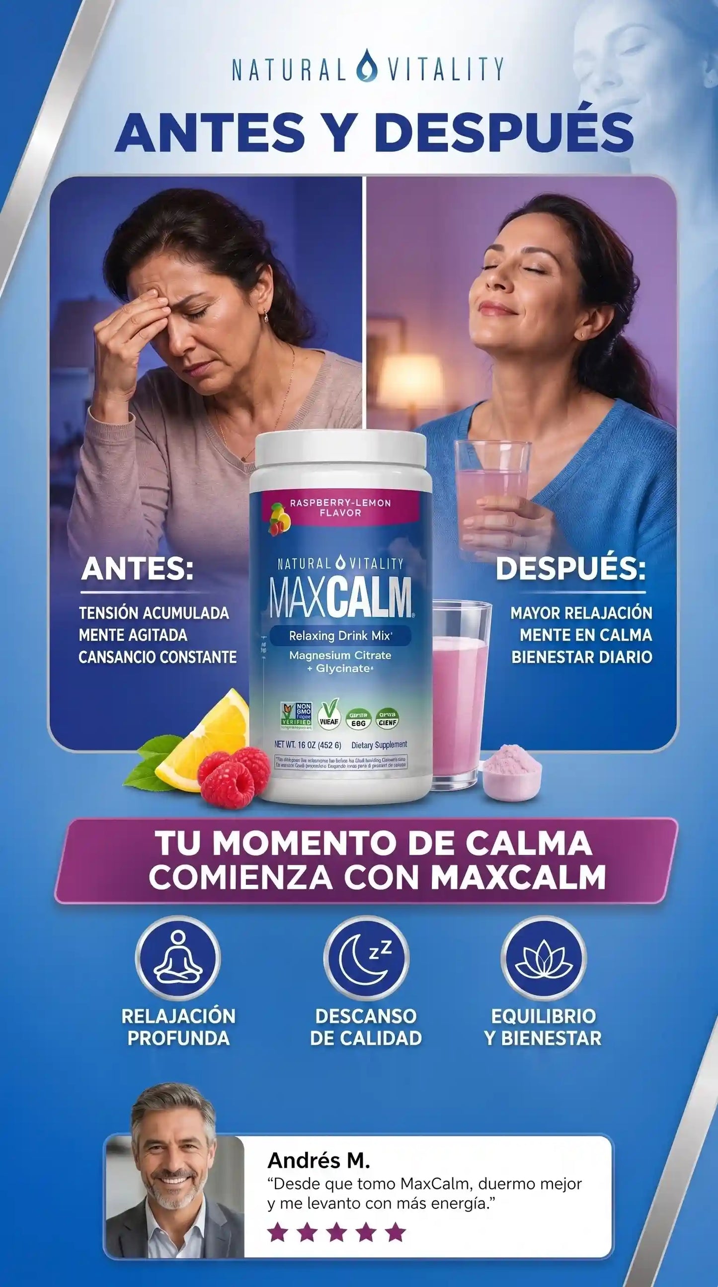 MAX CALM® Bebida Relajante de Magnesio, reduce el cortisol